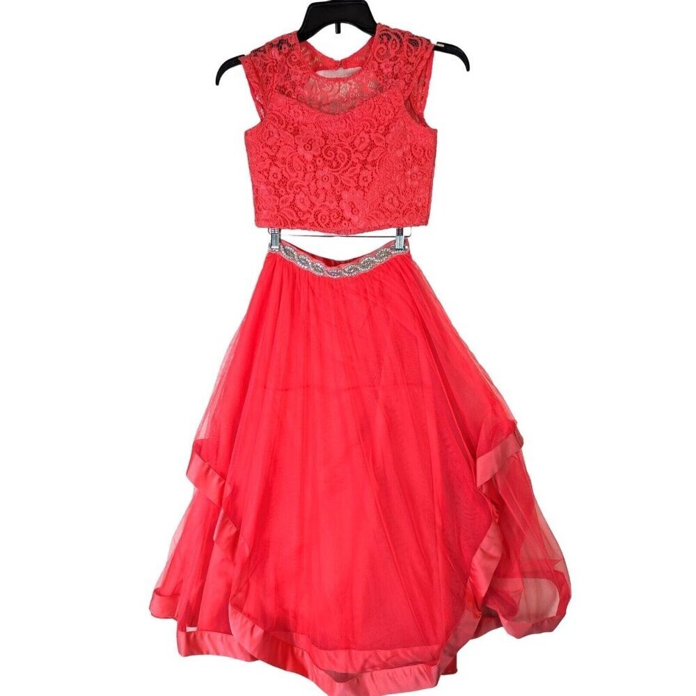 Tween Diva‎ Girls size 14 Two Piece Lace Apricot Dress Set Flowy Whimsical Tulle